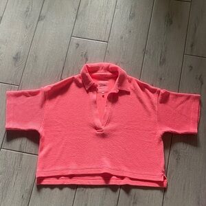 Aerie Vibrant Pink Oversized Crop Polo Shirt